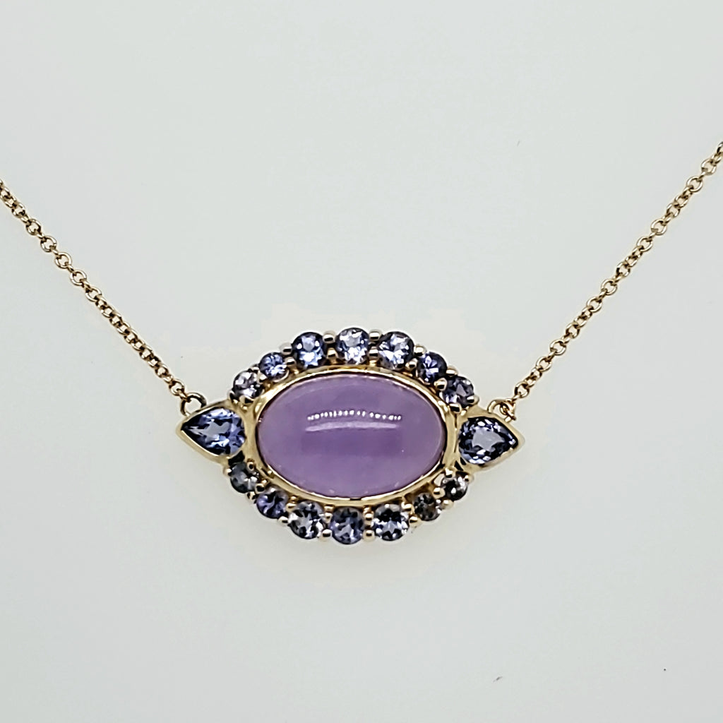 14kt Yellow Gold Lavender Jade and Tanzanite East/West Neckalce