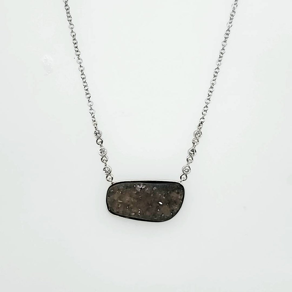 Meira T 14kt Gold Druzy Quartz and Diamond Necklace