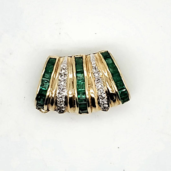 14kt Yellow Gold Emerald and Diamond Neckalce Enhancer or Pendant