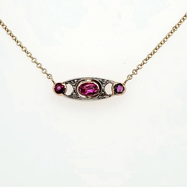 Victorian 14kt Yellow Gold Ruby and Diamond East West Necklace