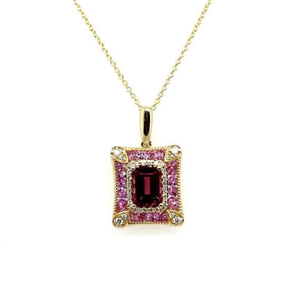 14kt Yellow Gold Pink Tourmaline, Pink Sapphire, And Diamond Necklace