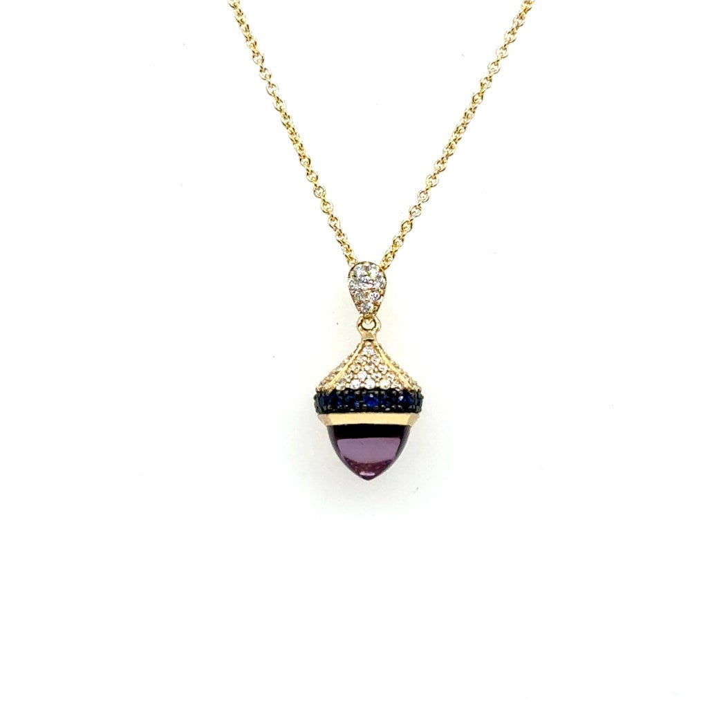 14kt Yellow Gold Amethyst Sapphire And Diamond Pendant