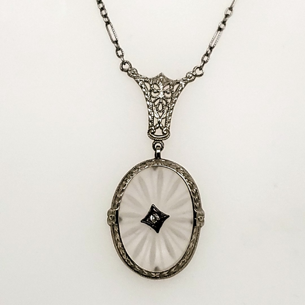 Art Deco 14Kt Wg Camphor Glass And Diamond Neckalce