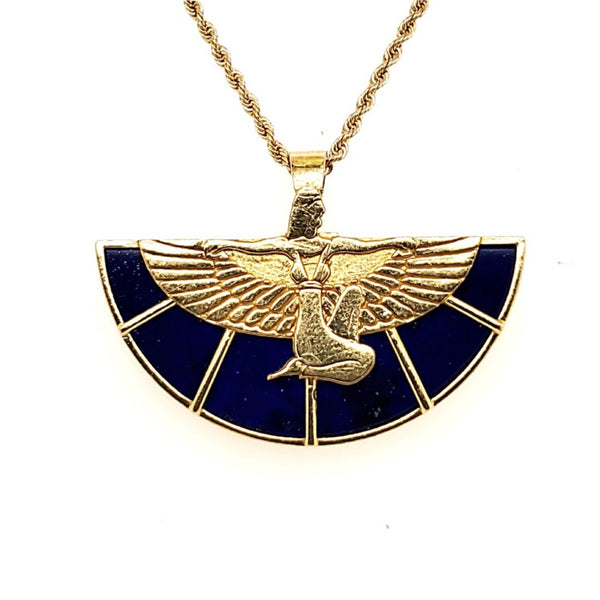 Egyptian Revival Style Lapis Necklace In 18Kt Yellow Gold