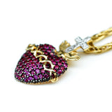 18kt Yellow Gold Ruby and Diamond Heart and Cross Pendant Necklace