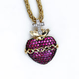 18kt Yellow Gold Ruby and Diamond Heart and Cross Pendant Necklace