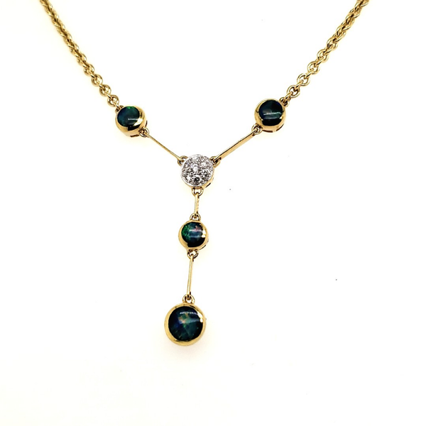 14kt Yellow Gold Opal and Diamond Y Necklace