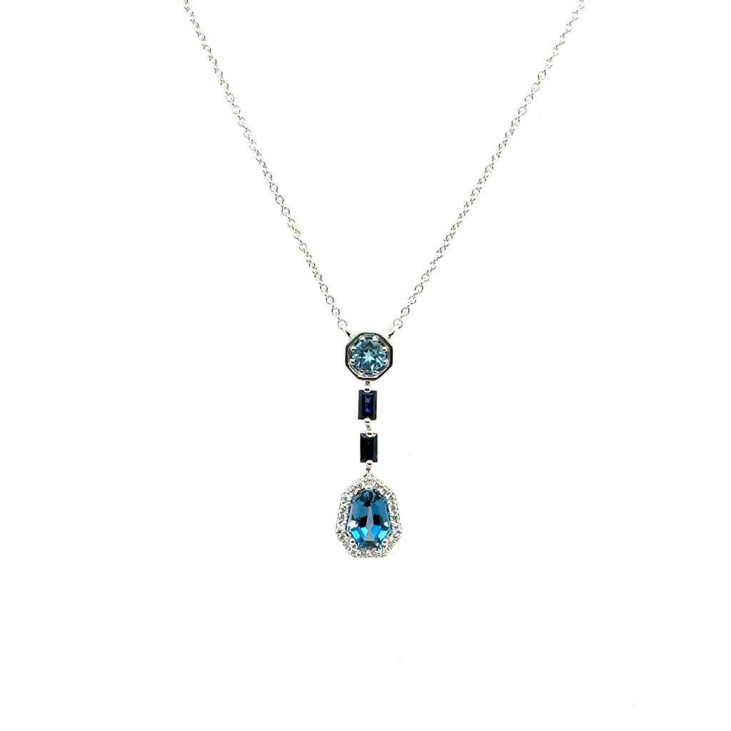 14kt White Gold London Blue Topaz, Sapphire, And Diamond Necklace