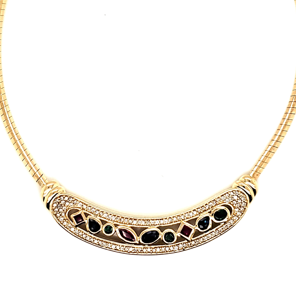 14Kt Gold Diamond Sapphire Emerald And Ruby Necklace