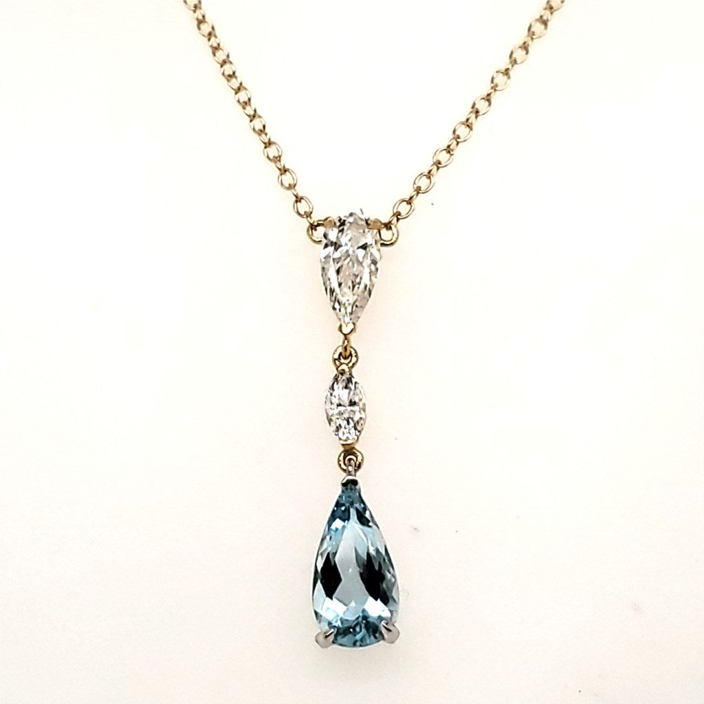 18kt Yellow Gold Aquamarine and Diamond Necklace