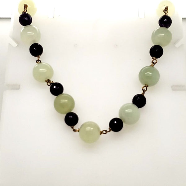 14kt Yellow Gold Jadeite Jade and Amethyst Bead Necklace