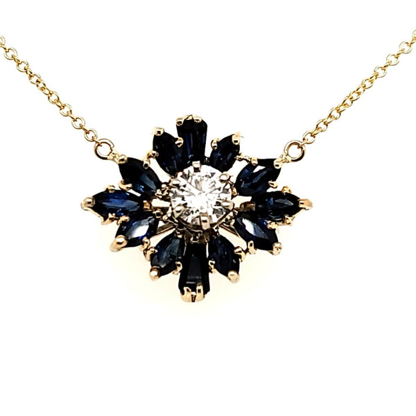 Vintage 18kt Yellow Gold Diamond and Sapphire East West Necklace