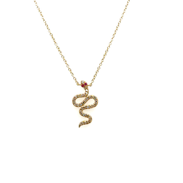 14kt Yellow Gold Ruby And Diamond Snake Necklace