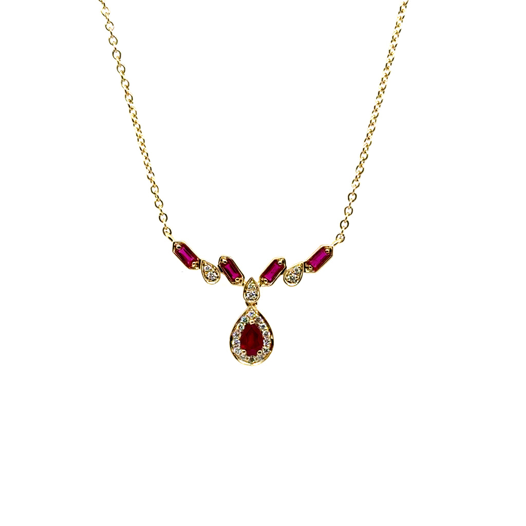 14kt Yellow Gold Ruby And Diamond ZigZag Necklace