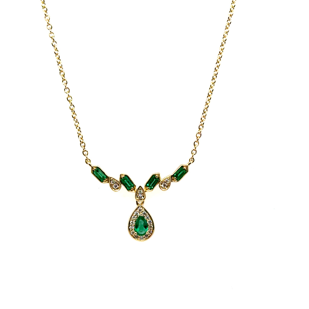 14kt Yellow Gold Emerald And Diamond ZigZag Necklace