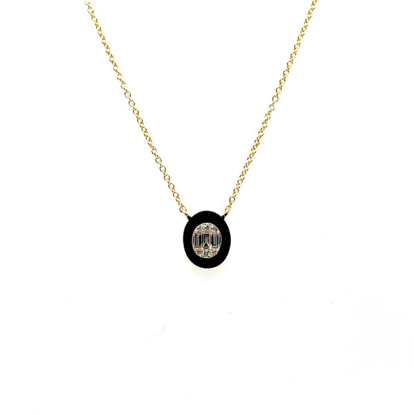 14kt Yellow Gold Oval Onyx And Diamond Necklace