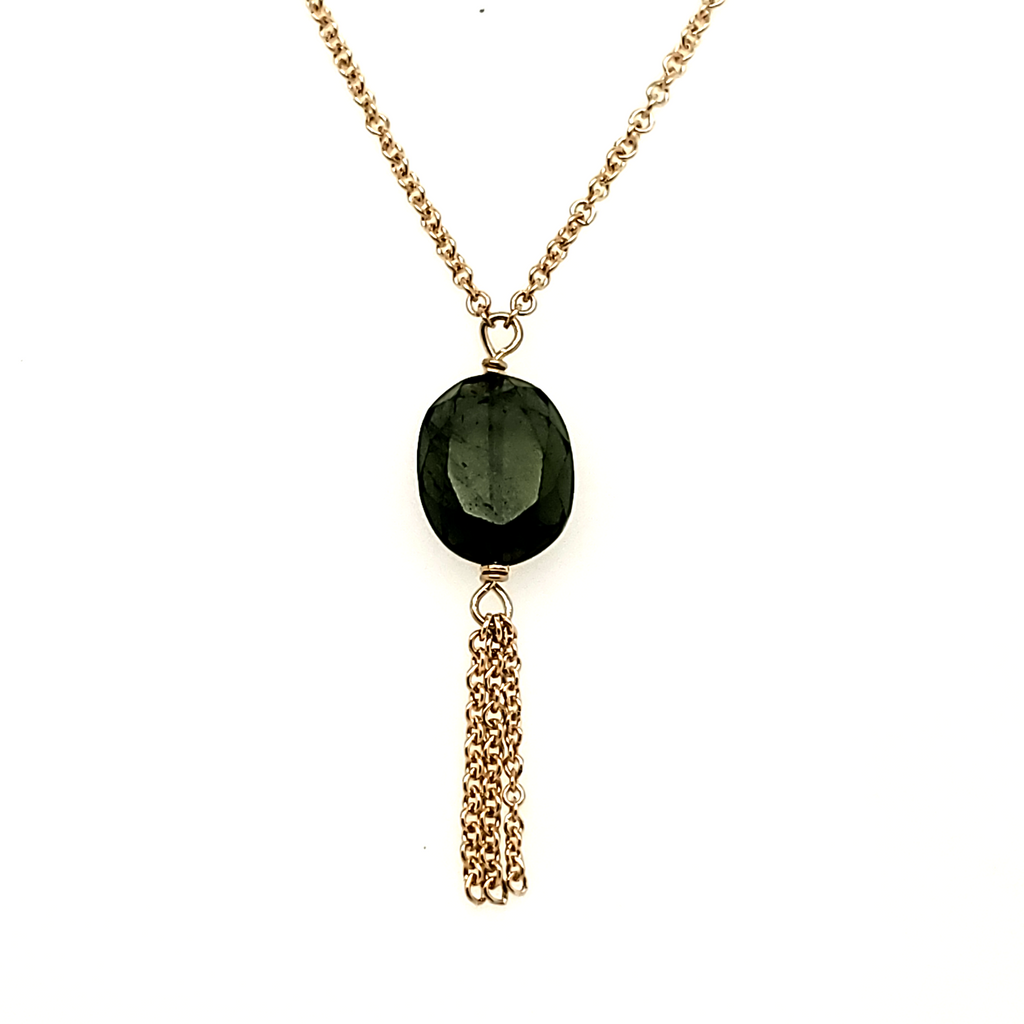 14kt Yellow Gold Green Tourmaline Y Necklace