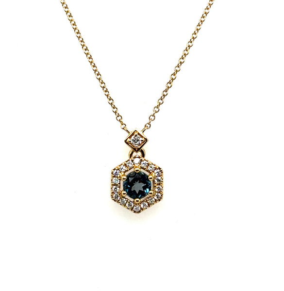 14kt Yellow Gold 0.75Ctw London Blue Topaz And Diamond Necklace