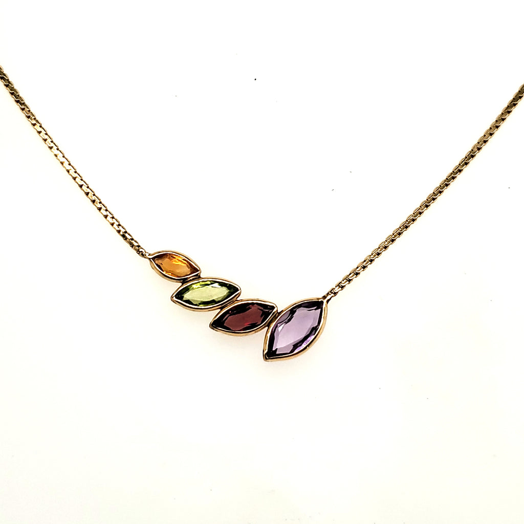 14kt Yellow Gold Amethyst Citrine Peridot and Garnet Necklace