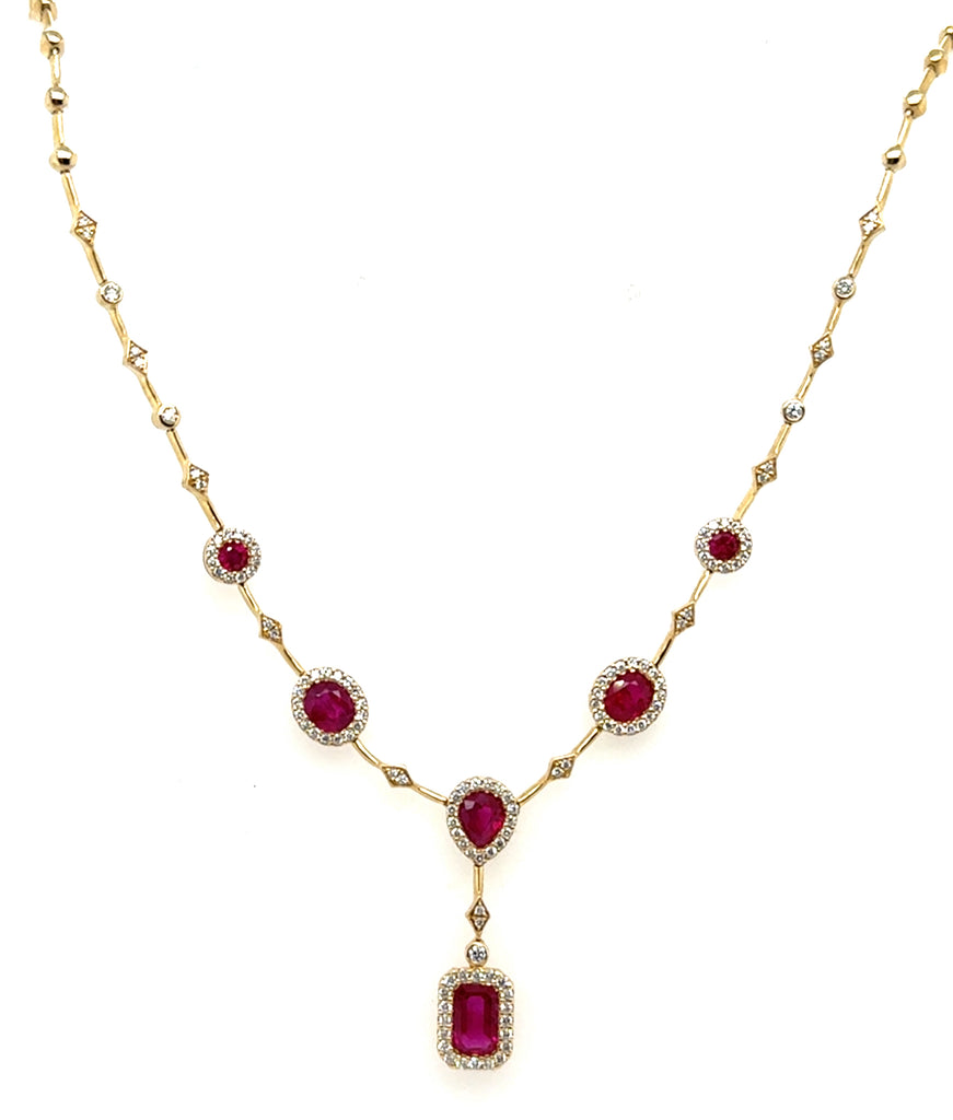 14kt Yellow Gold 2.38 Ctw Ruby And Diamond Drop Necklace