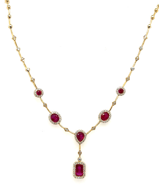 14kt Yellow Gold 2.38 Ctw Ruby And Diamond Drop Necklace