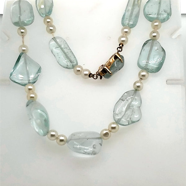 14kt Yellow Gold Aquamarine & Pearl Necklace