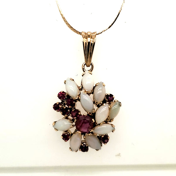 Vintage 14kt Yellow Gold Opal and Ruby Pendant Necklace