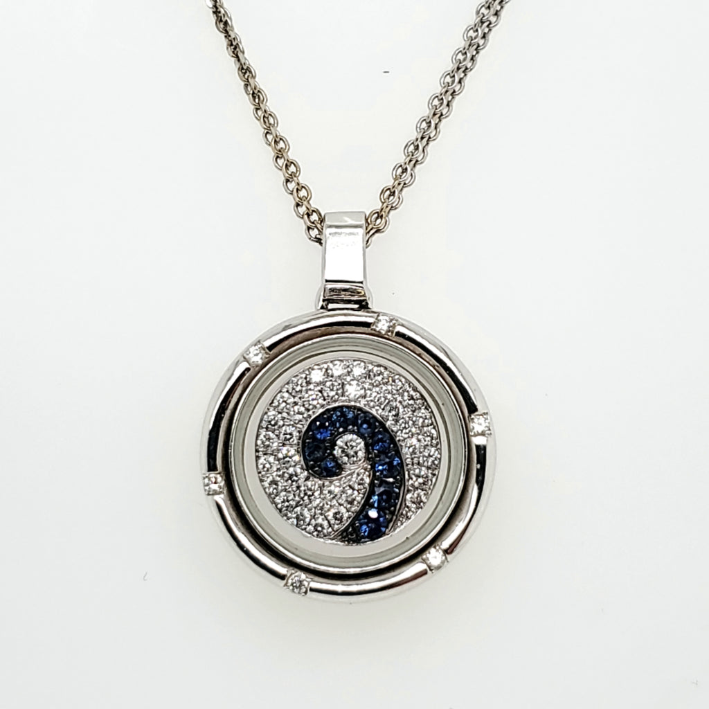18kt White Gold Diamond and Sapphire Spinning Pendant
