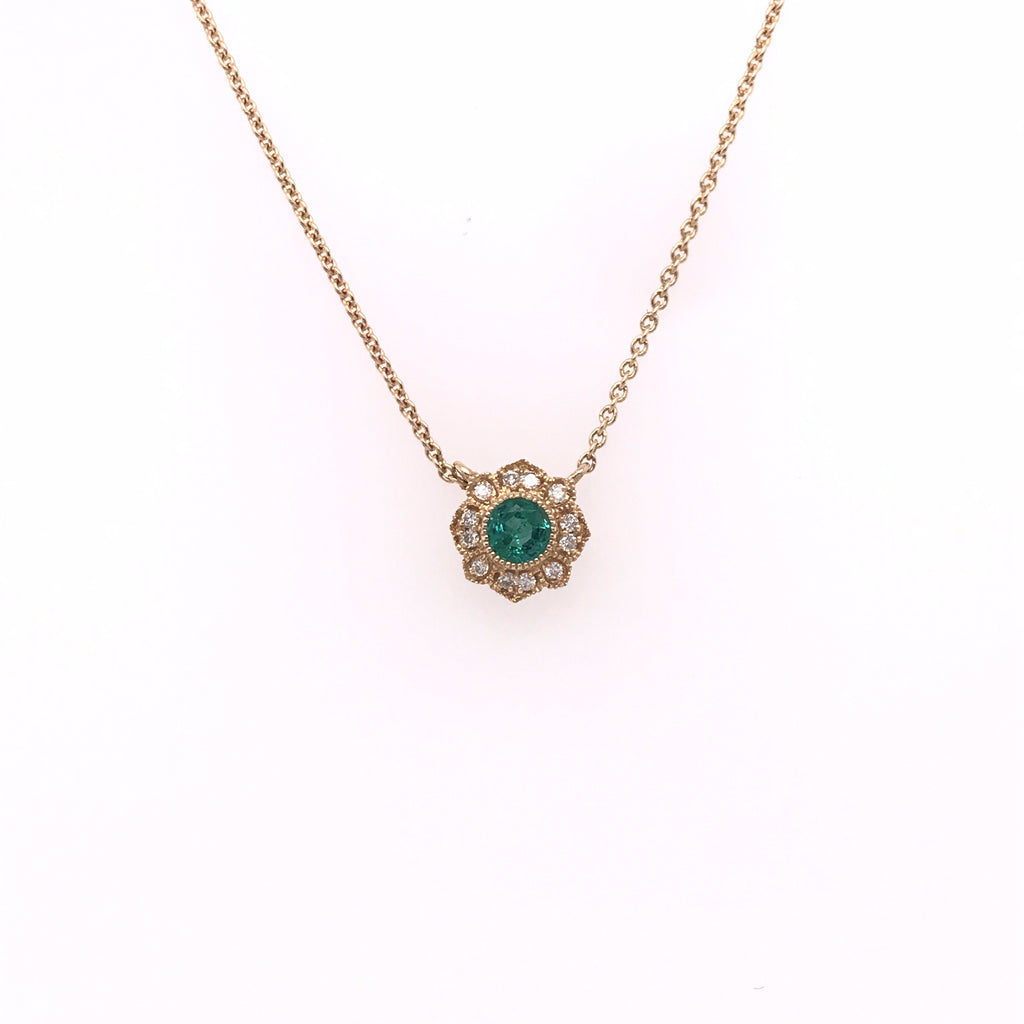 14kt Yellow Gold Emerald And Diamond Necklace