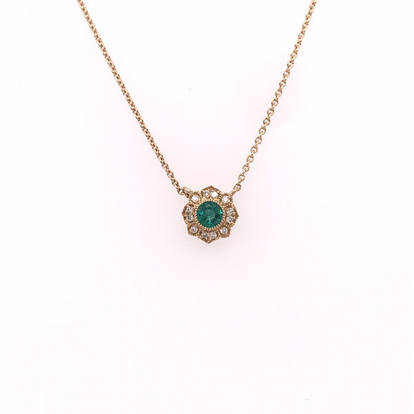 14kt Yellow Gold Emerald And Diamond Necklace