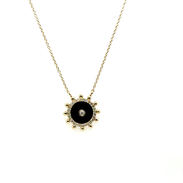 14kt Yellow Gold Black Onyx And Diamond Ship Wheel Necklace