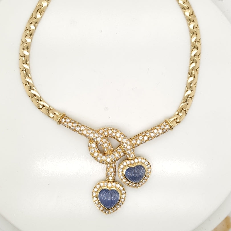 18kt Yellow Gold sapphire and Diamond Necklace