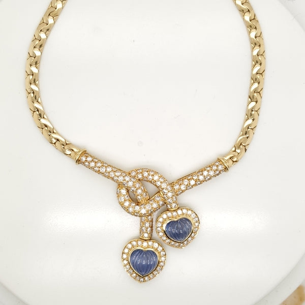 18kt Yellow Gold sapphire and Diamond Necklace