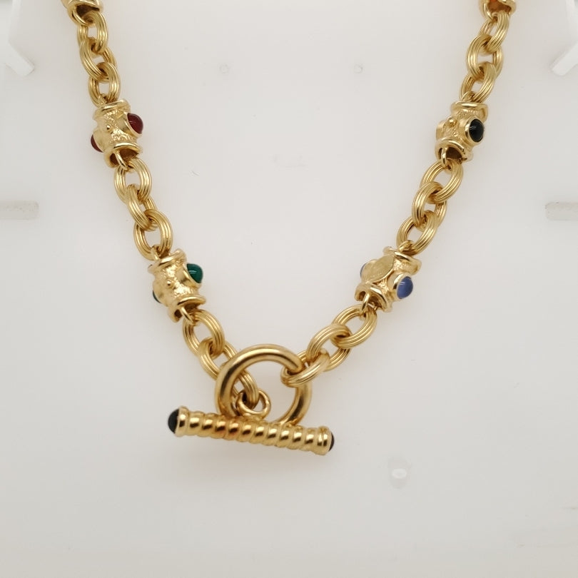 18kt Yellow Gold and Gemstone Etruscan Revival Toggle Clasp Necklace