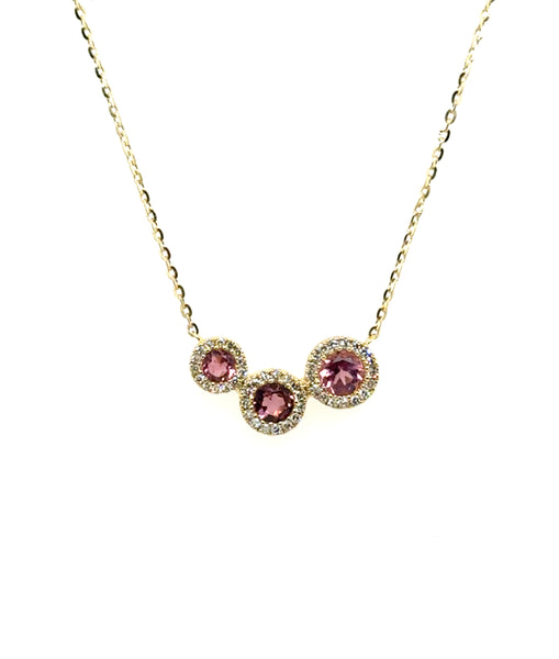 .45Ctw 14kt Yellow Gold Pink Sapphire And Diamond Necklace