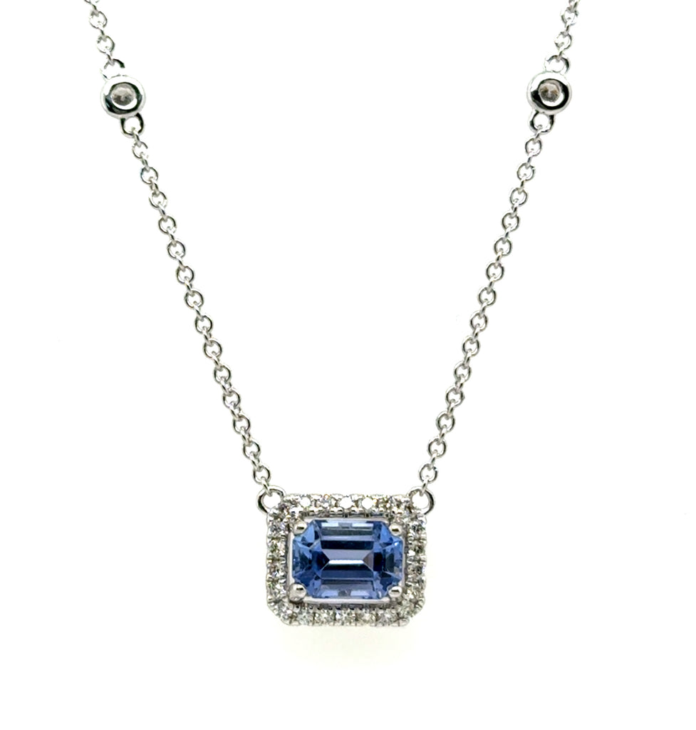 14kt White Gold 1.37 Ctw Sapphire And Diamond Necklace