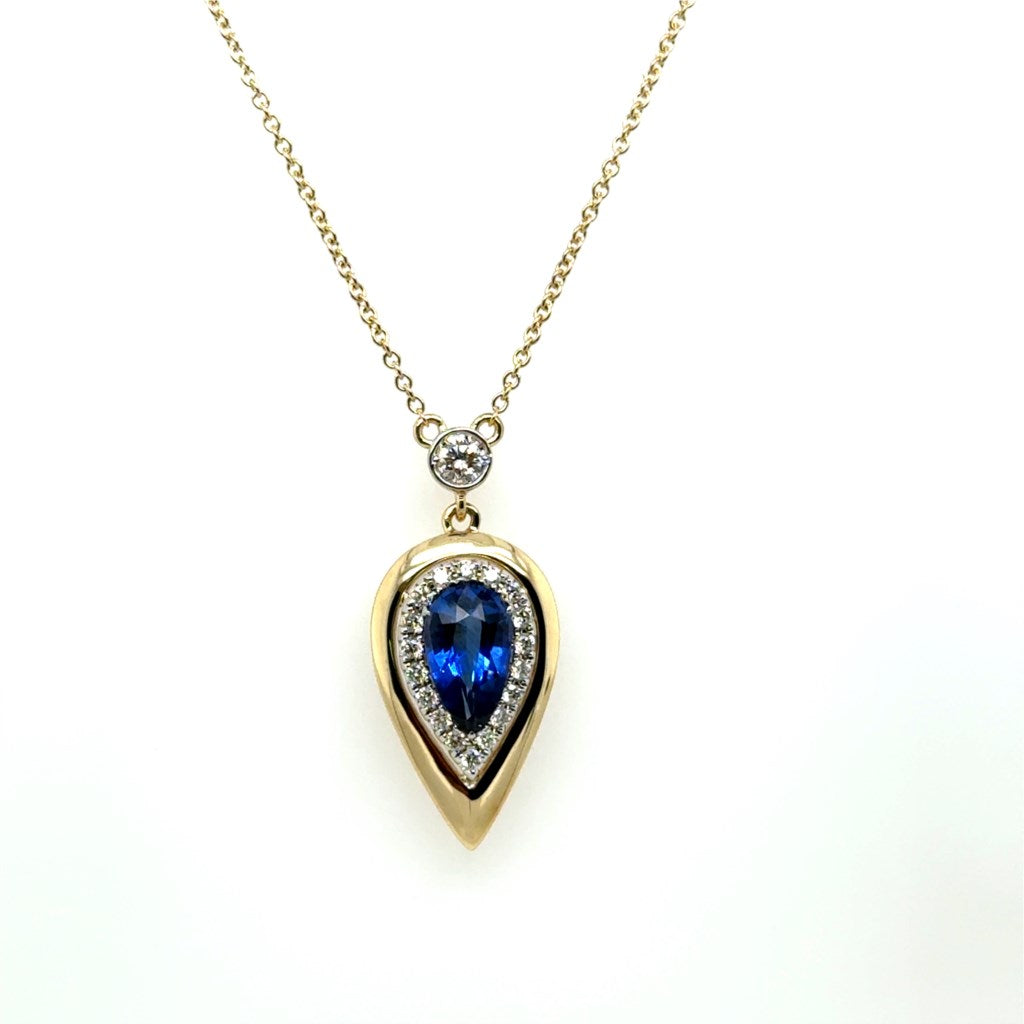 14kt Two Tone 1.90Ctw Blue Sapphire And Dimaond Necklace