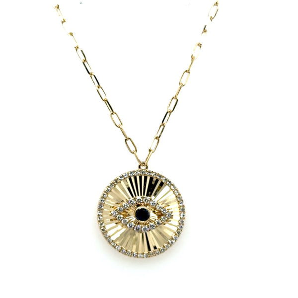 14kt Yellow Gold 0.69 Ctw Diamond and Sapphire Evil Eye Necklace