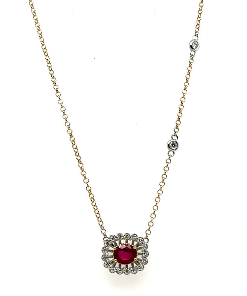 1.15 Ctw 14kt Two Tone Ruby And Dimaond Necklace
