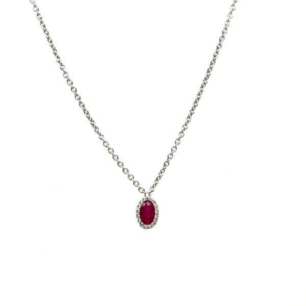 0.31 Ctw 18kt White Gold Halo Style Ruby And Diamond Necklace