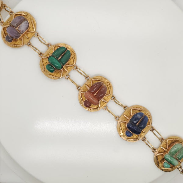 Vintage 14kt Yellow Gold and Gemstone Scarab Bracelet