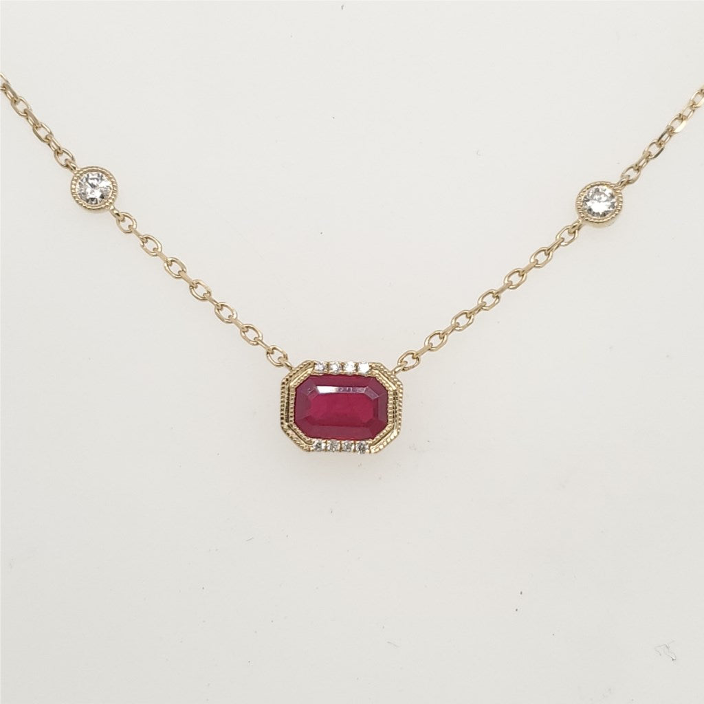 14kt Yellow Gold Ruby and Diamond Necklace