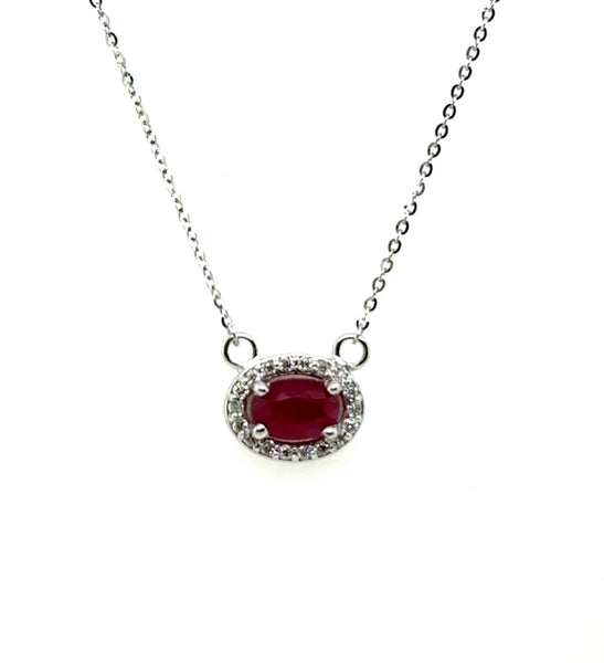 0.58 Ct 18kt White Gold Ruby And Halo Diamond Necklace