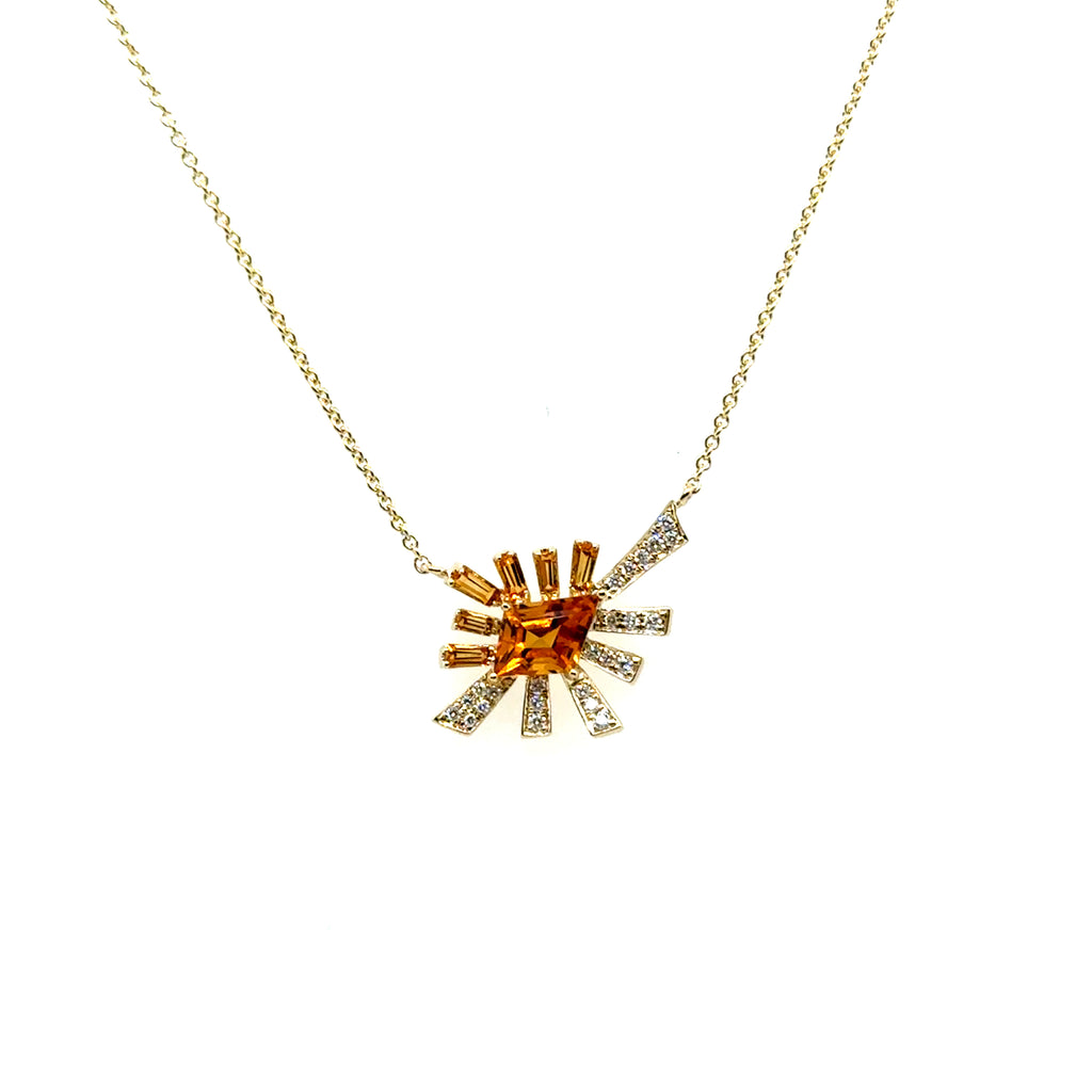 1.10 Ctw 14kt Yellow Gold Citrine And Diamond Necklace