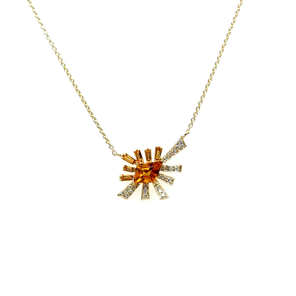 1.10 Ctw 14kt Yellow Gold Citrine And Diamond Necklace