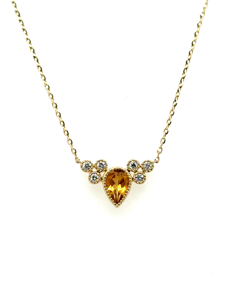 0.42 Ctw 14kt Yellow Gold Citrine And Diamond Necklace