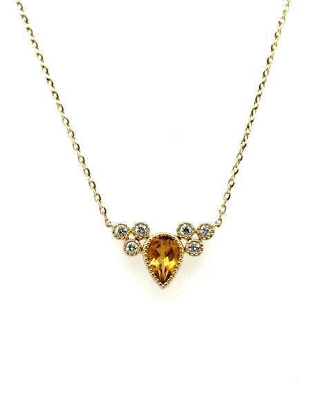 0.42 Ctw 14kt Yellow Gold Citrine And Diamond Necklace