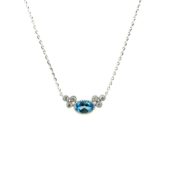 .62Ctw 14kt White Gold Blue Topaz And Diamond East to West Necklace