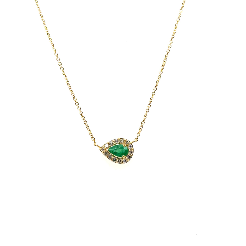 0.31 Ctw 14kt Yellow Gold Pear Shape Emerald And Diamond Necklace