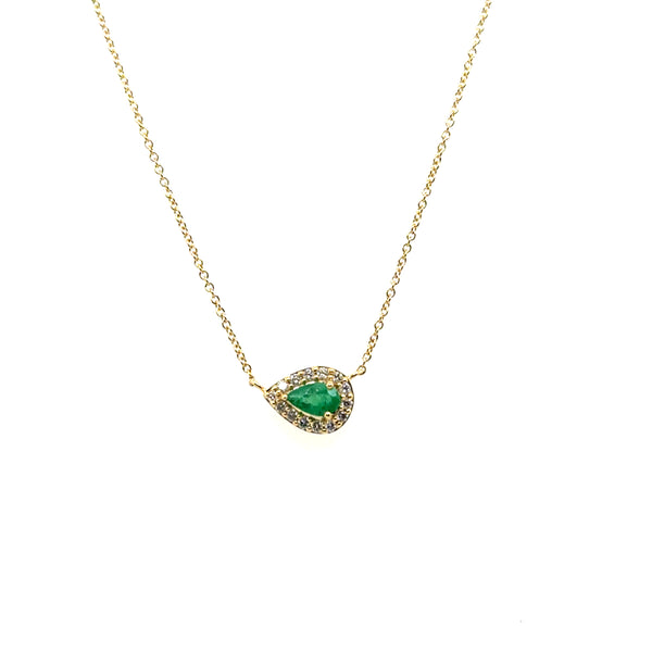 0.31 Ctw 14kt Yellow Gold Pear Shape Emerald And Diamond Necklace